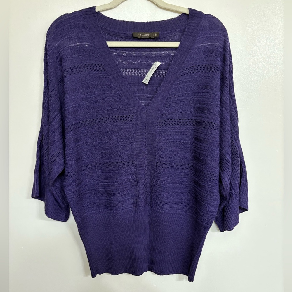 The Limited Purple V-Neck Sweater with Ribbed Texture